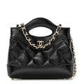 Shiny Lambskin Quilted Micro 31 Clutch With Chain Black