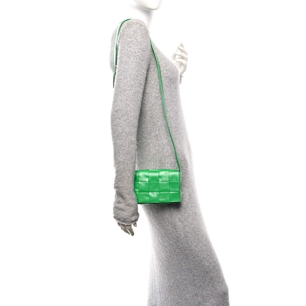 Paper Calfskin Maxi Intrecciato Small Cassette Crossbody Bag Grass