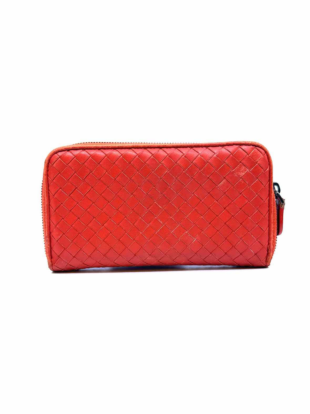 BOTTEGA VENETA Continental Orange Leather Woven Wallet