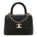 Caviar Quilted Coco Handle Clutch With Chain Black