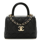 Caviar Quilted Coco Handle Clutch With Chain Black