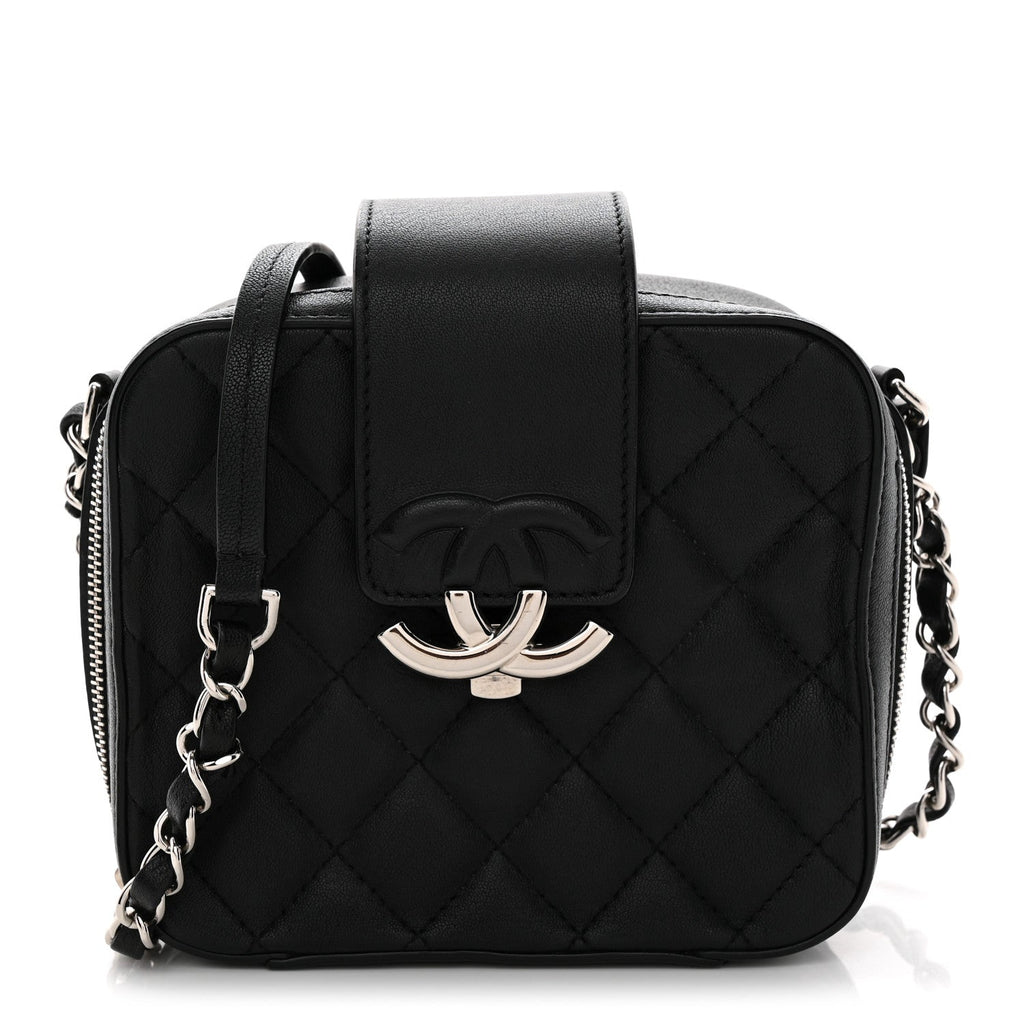 Lambskin Quilted Mini CC Box Camera Bag Black
