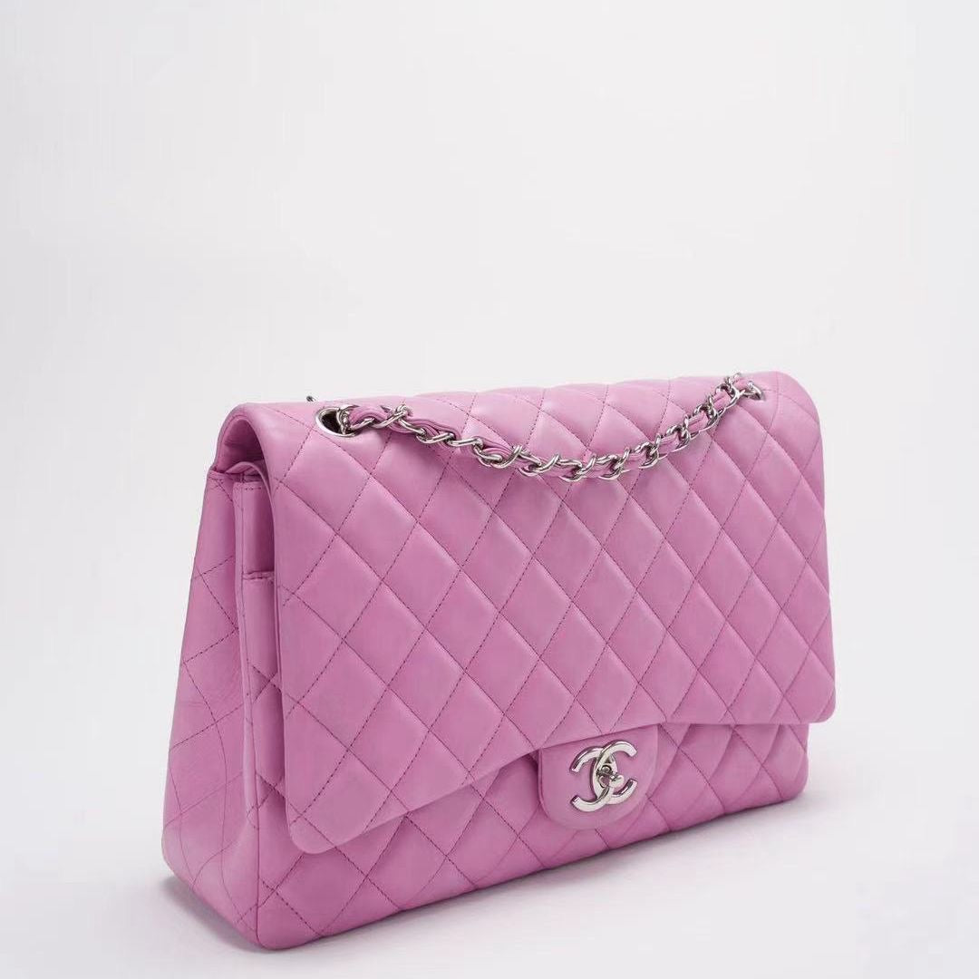 Chanel Timeless Classic Flap Bag Maxi Lilac Purple with Silver Hardware