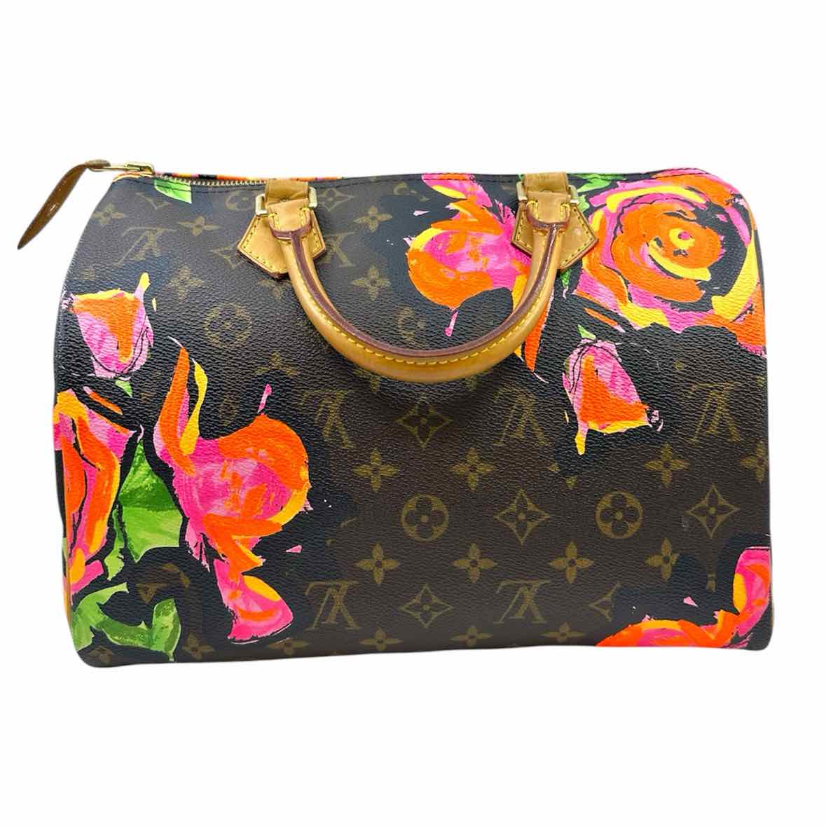 LOUIS VUITTON Speedy 30 Brown Coated canvas Floral Handbag