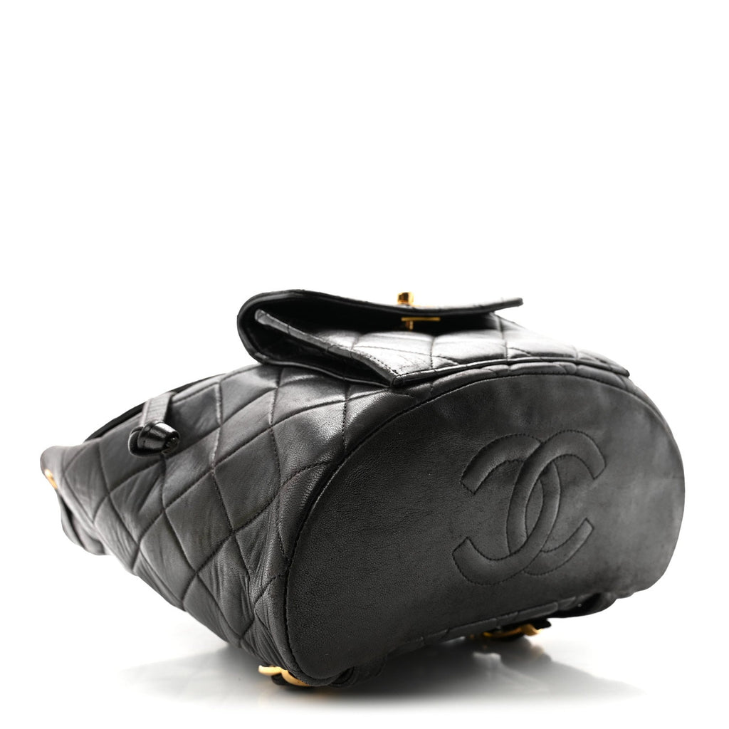 Lambskin Quilted Drawstring Backpack Black