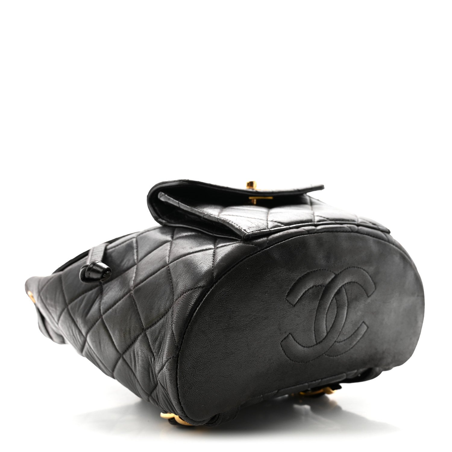 Lambskin Quilted Drawstring Backpack Black