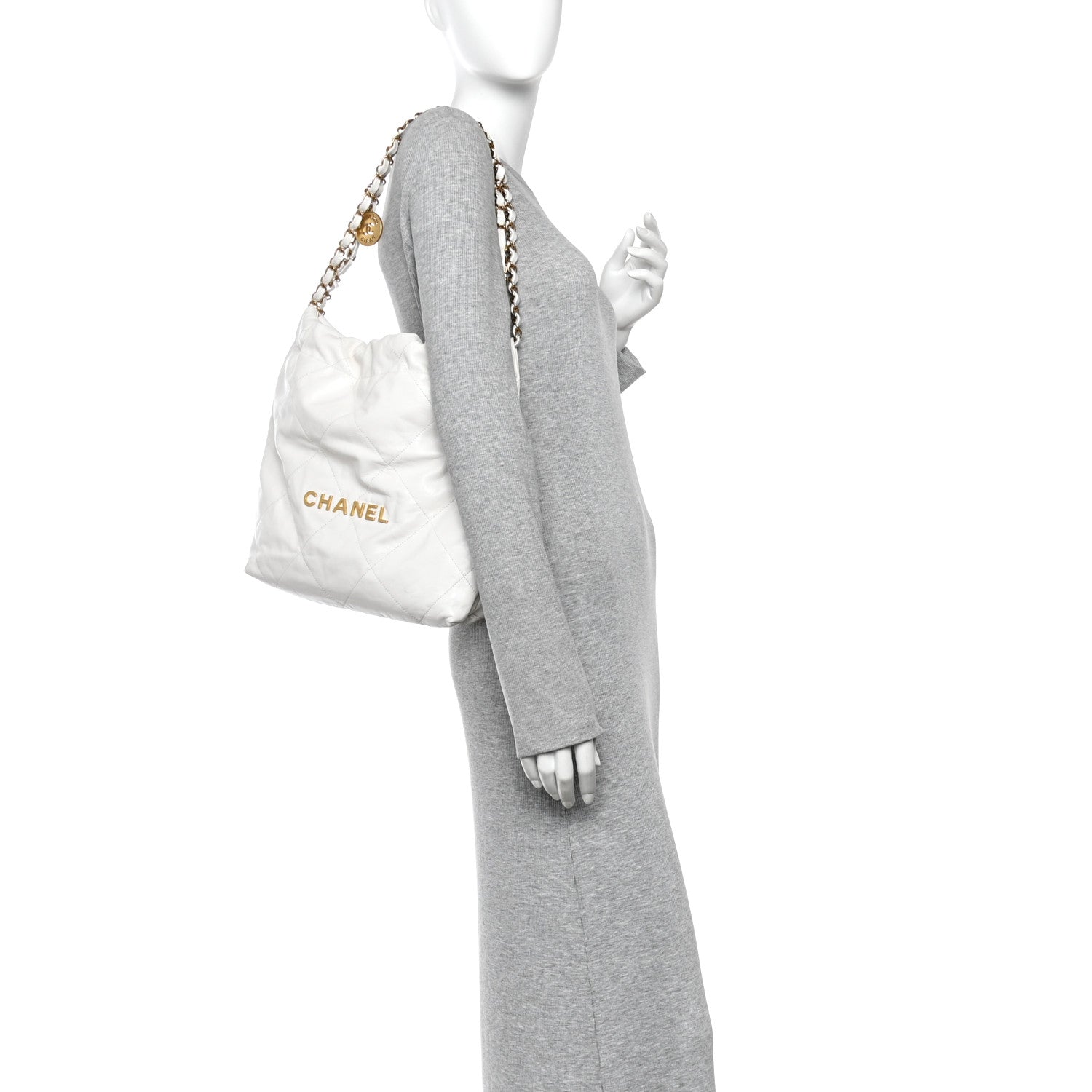 Shiny Calfskin Quilted Small Chanel 22 White