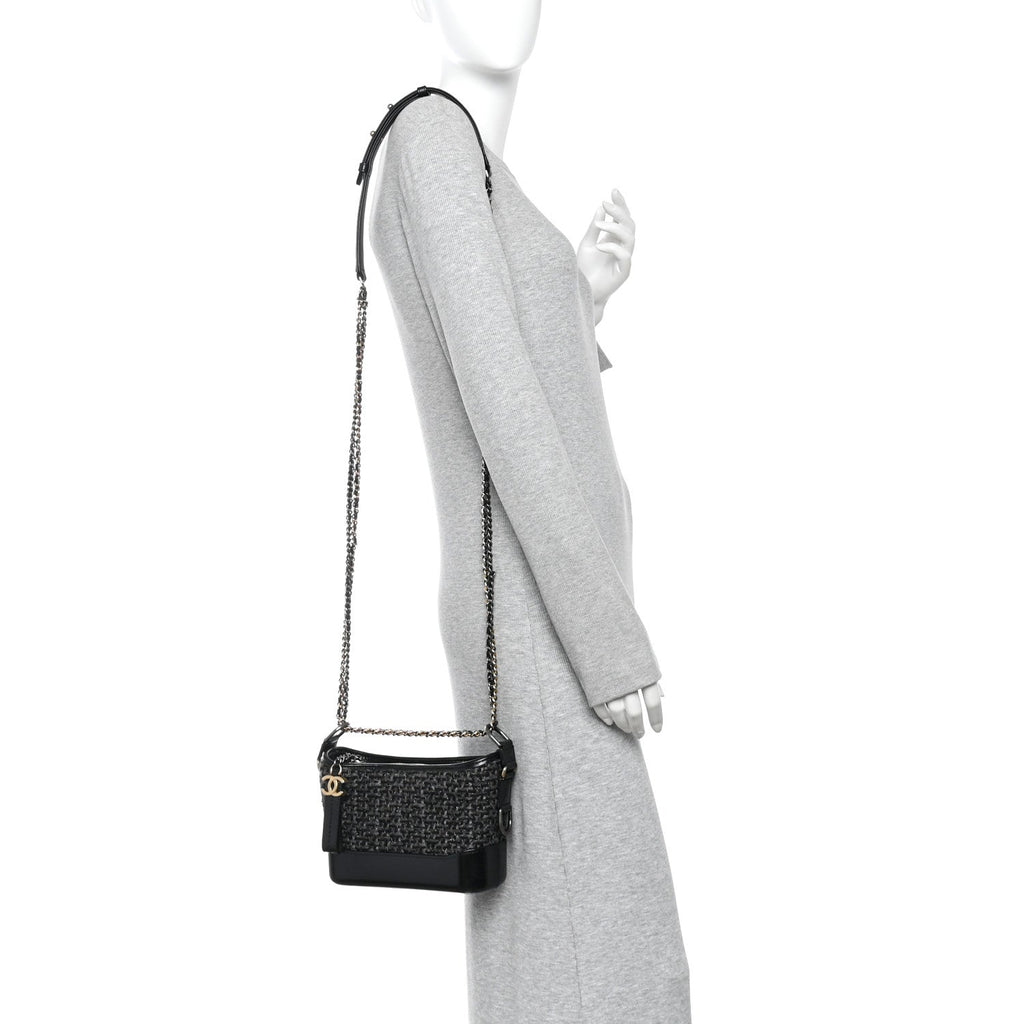 Tweed Calfskin Small Gabrielle Hobo Black
