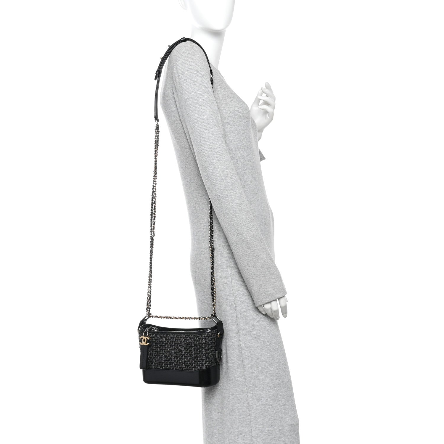 Tweed Calfskin Small Gabrielle Hobo Black