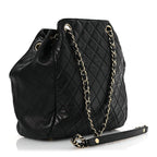 Lambskin Quilted Drawstring Bag Black