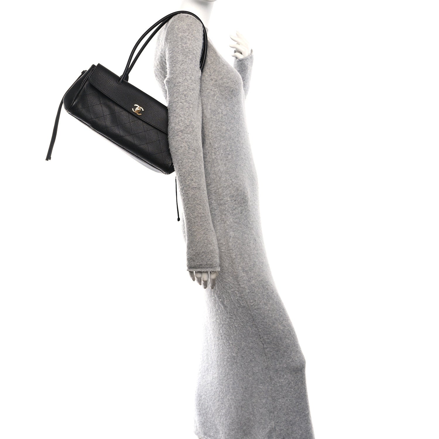 Grained Calfskin Stitched Urban Essentials Small Shopping Bag Black