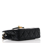 Shiny Aged Calfskin Quilted Mini Nano Kelly Shopper Black