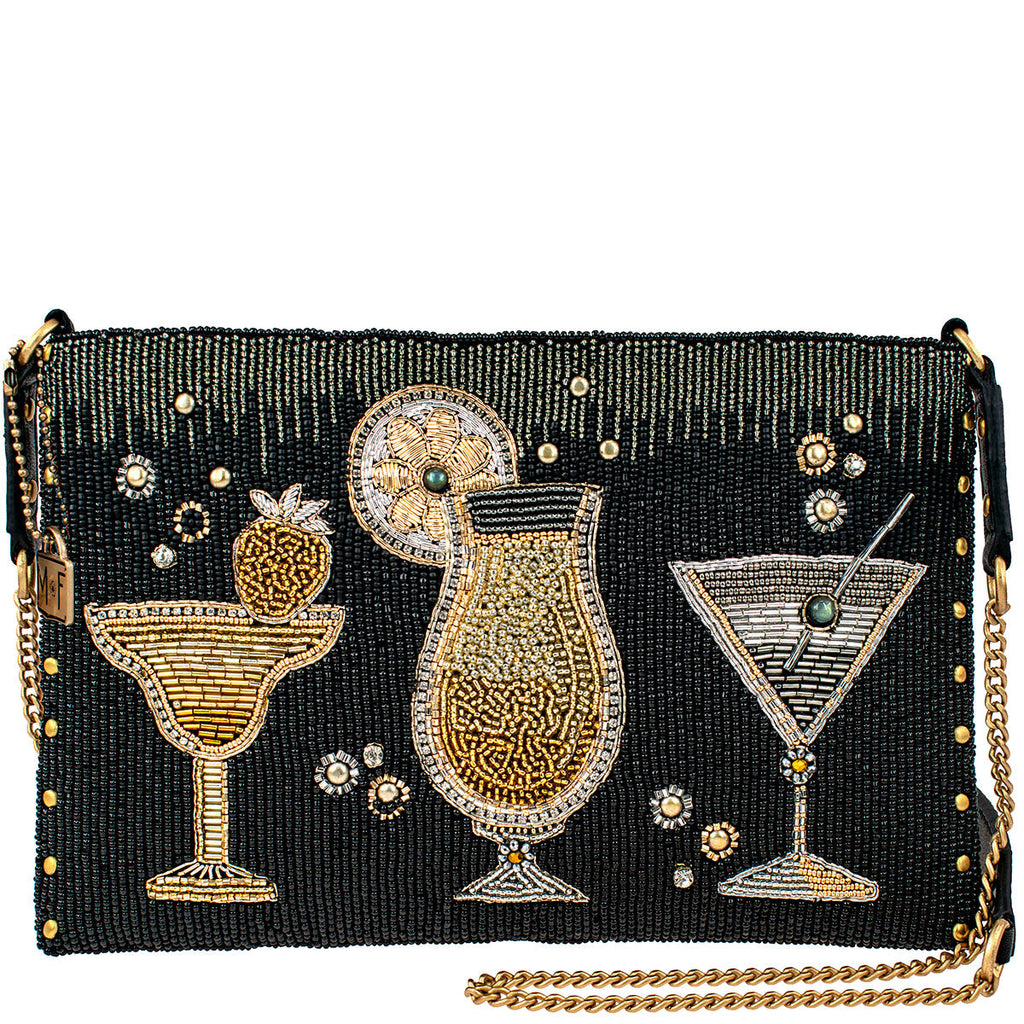 Mary Frances Another Round Crossbody Beaded Handbag Bar Glass Black Gold Bag Purse NEW