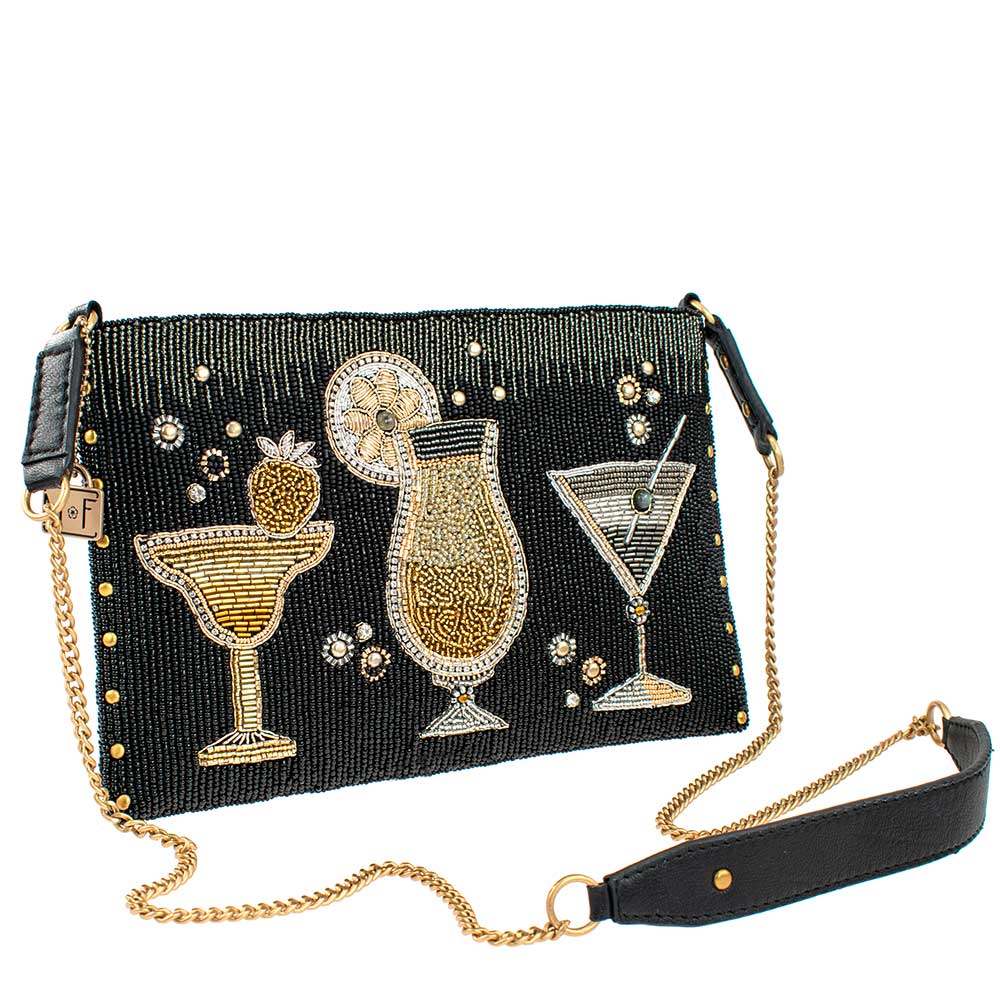 Mary Frances Another Round Crossbody Beaded Handbag Bar Glass Black Gold Bag Purse NEW