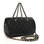 Caviar Quilted Barrel Clutch With Chain  Black