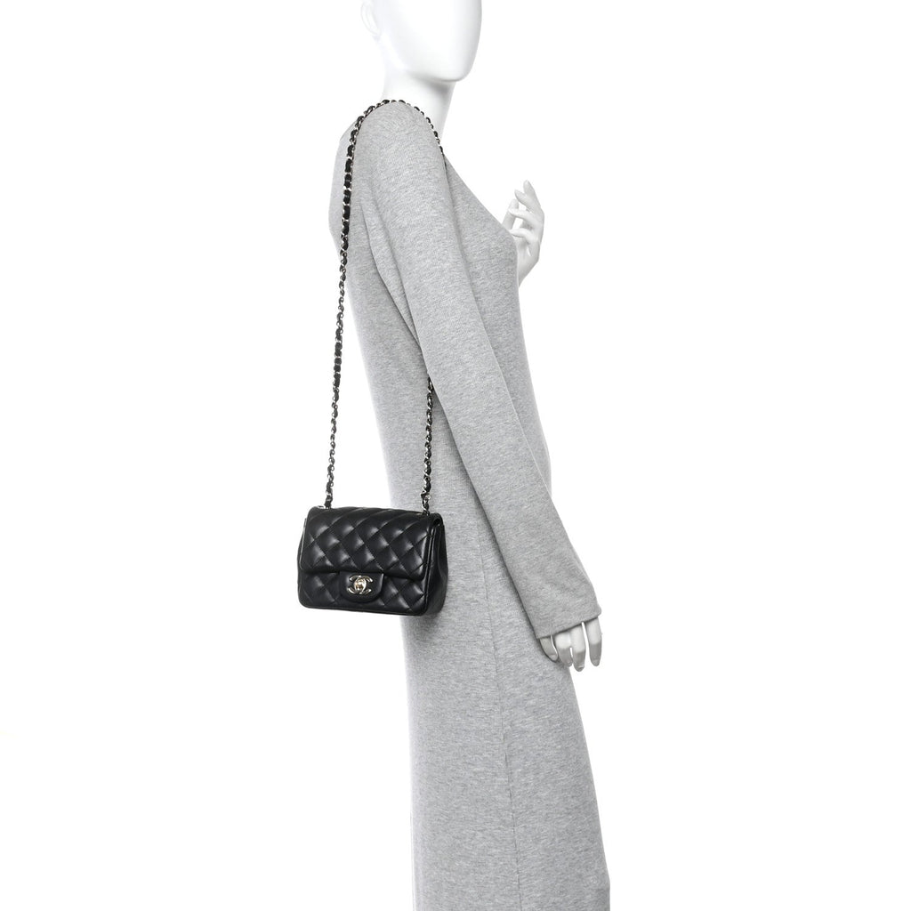 Lambskin Quilted Mini Square Flap Black