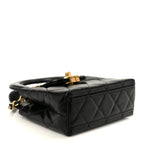 Shiny Aged Calfskin Quilted Mini Nano Kelly Shopper Black