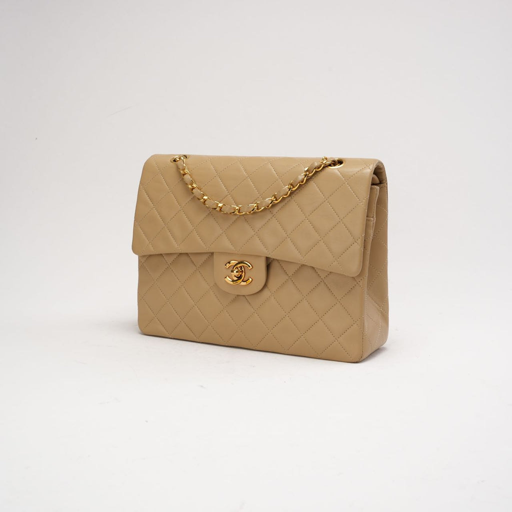Chanel Vintage Medium Beige Classic Double Flap Bag 1991