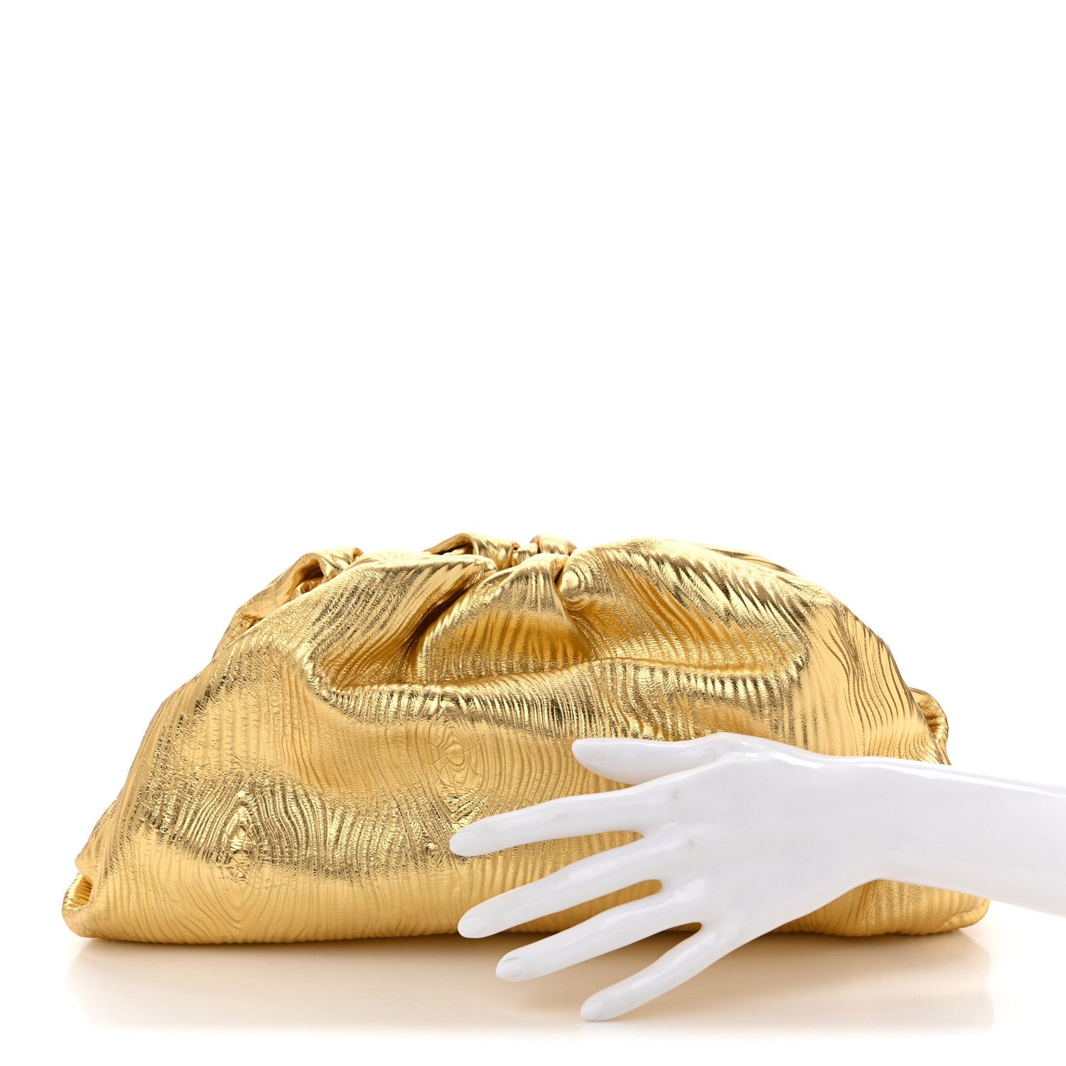 Metallic Bark Calfskin Embossed The Pouch Oversized Clutch Oro