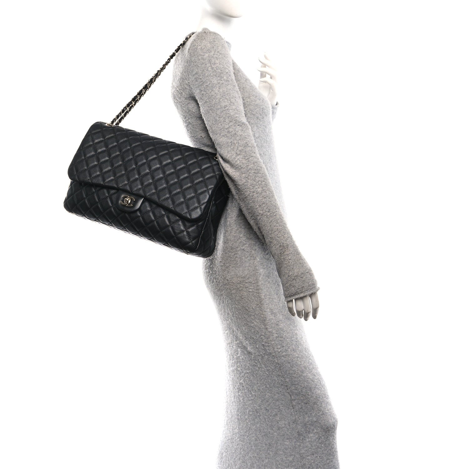Calfskin Quilted Small XXL Travel Flap Bag Black
