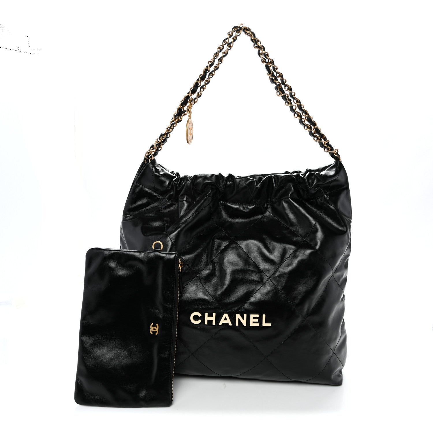 Shiny Calfskin Quilted Large Chanel 22 Black