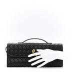 Nappa Intrecciato Long Andiamo Top Handle Clutch Black
