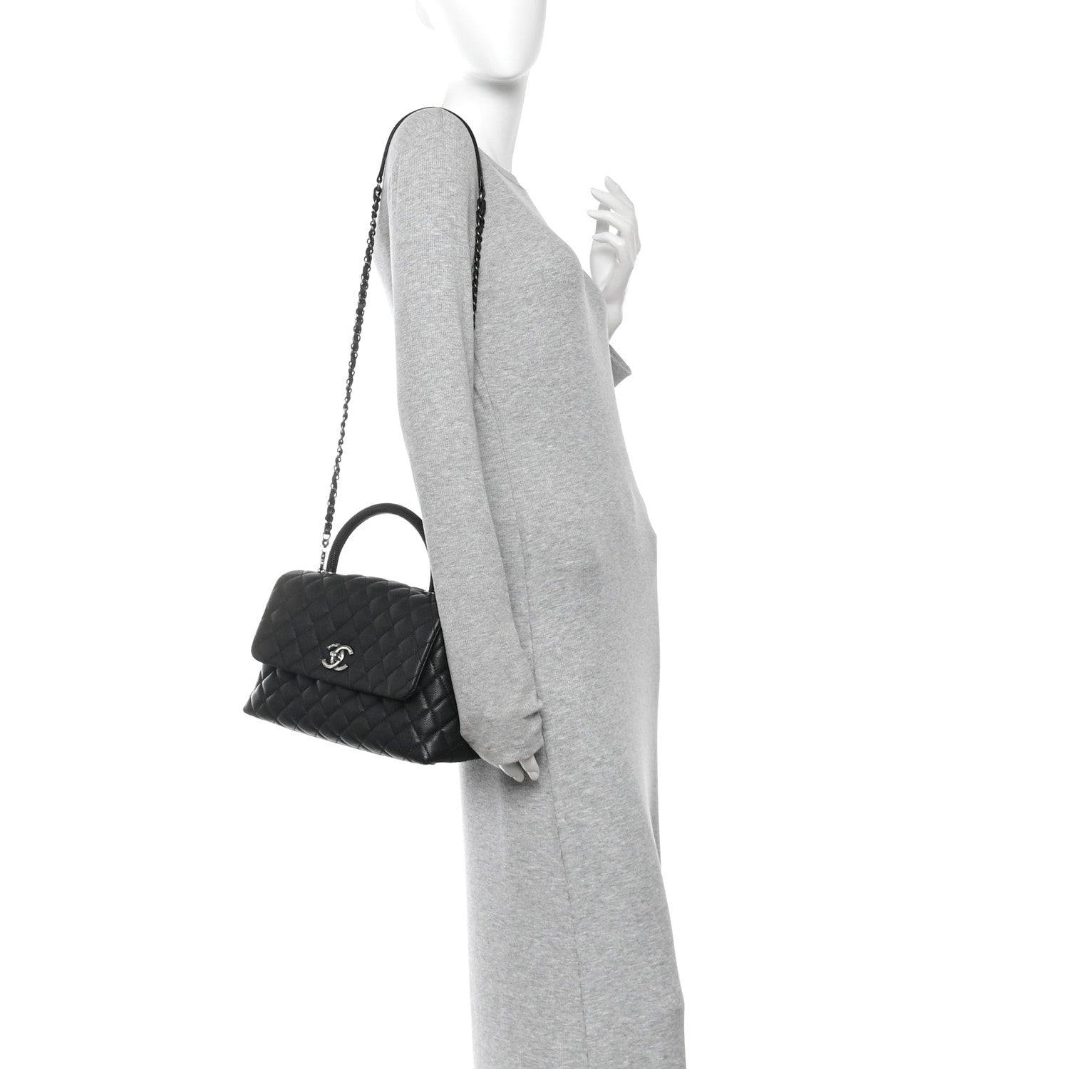 Caviar Lizard Embossed Quilted Small Coco Handle Flap Black