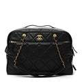 Shiny Grained Calfskin Quilted Travel Bowling Bag Black