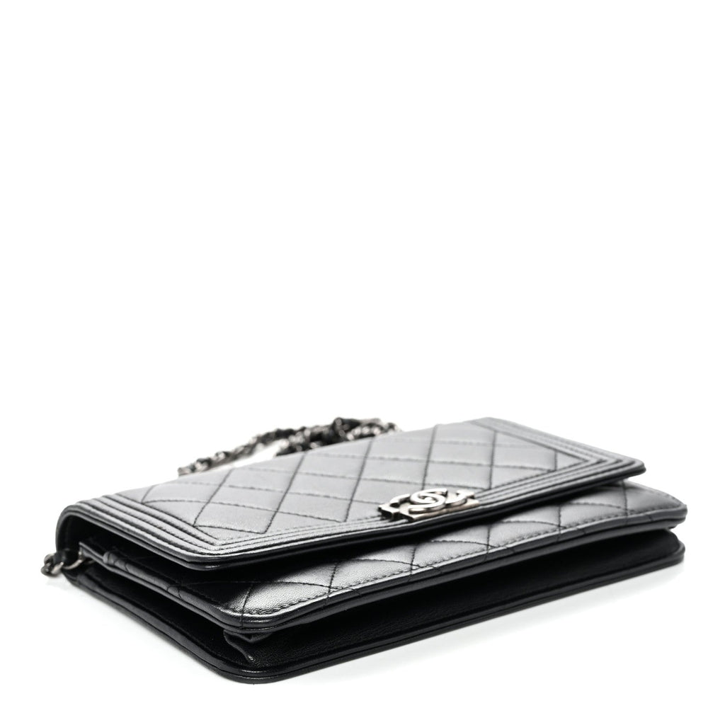 Lambskin Quilted Boy Wallet On Chain WOC Black