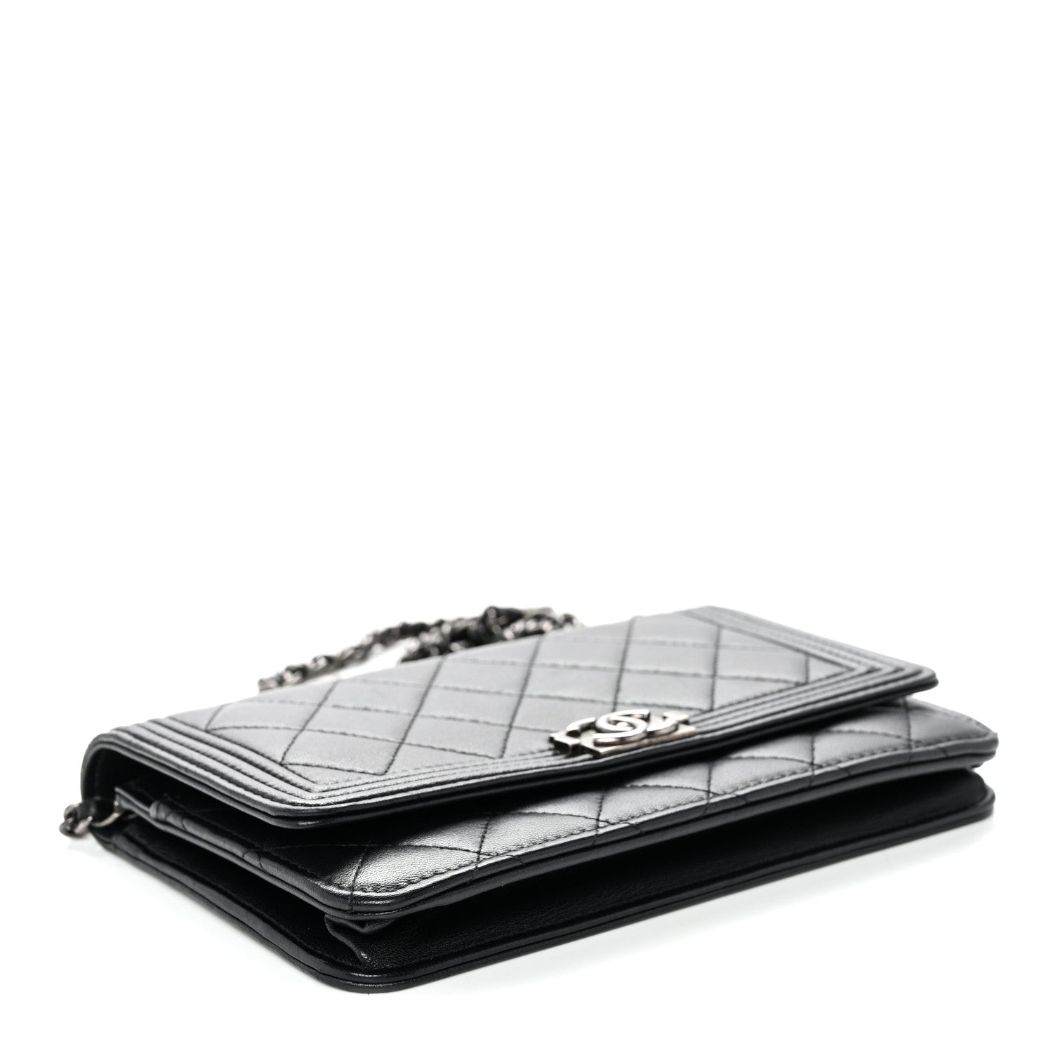 Lambskin Quilted Boy Wallet On Chain WOC Black