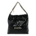 Shiny Calfskin Quilted Large Chanel 22 Black