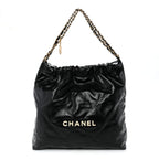 Shiny Calfskin Quilted Large Chanel 22 Black
