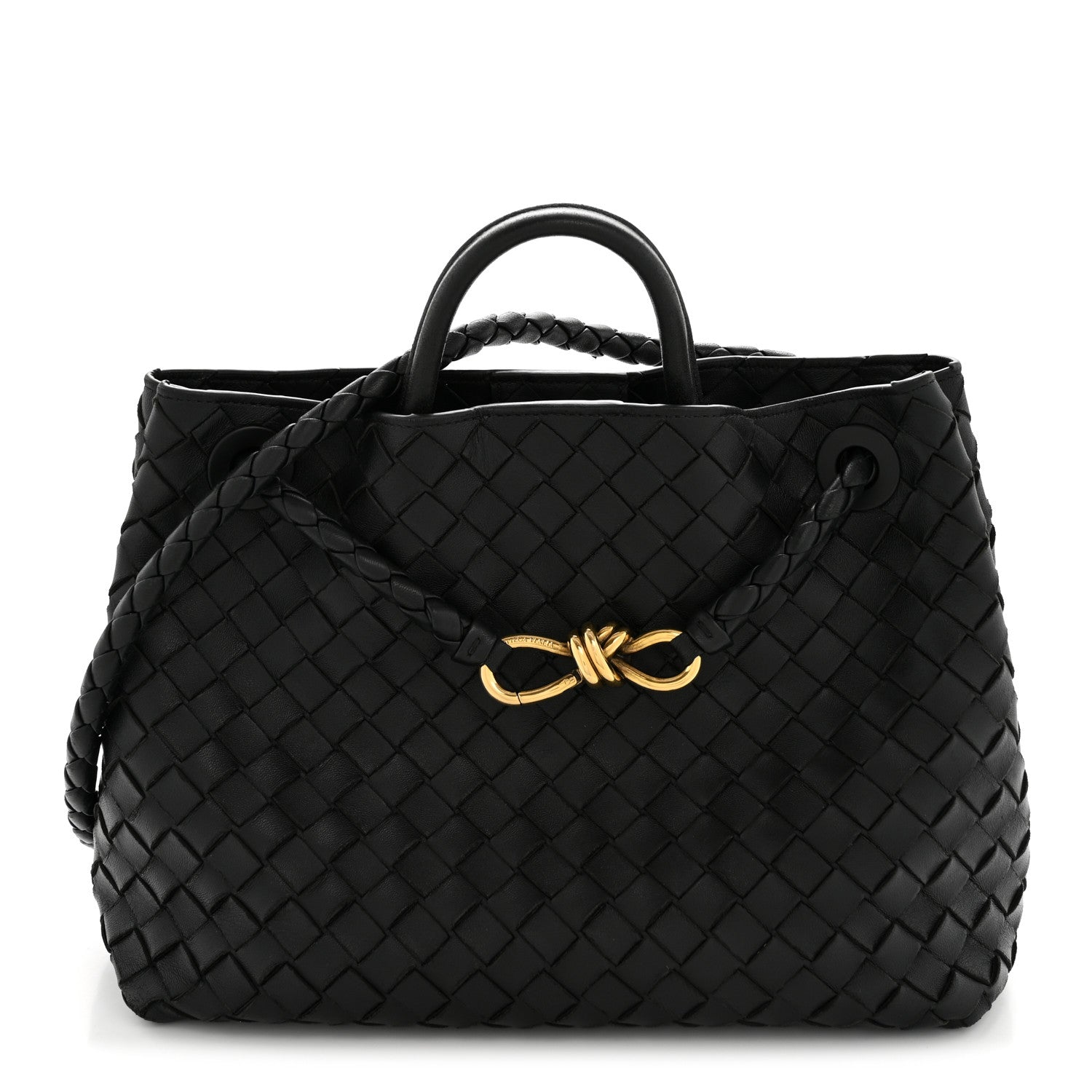 Nappa Intrecciato Medium Andiamo Shoulder Bag Black