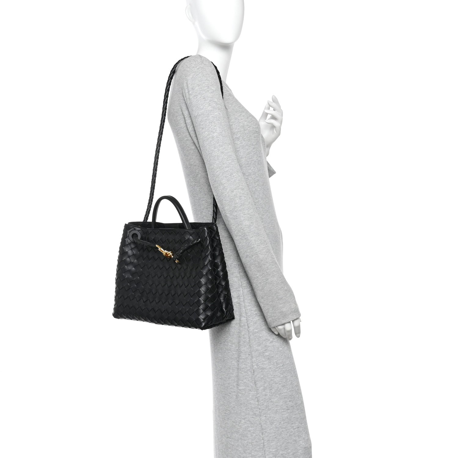 Nappa Intrecciato Medium Andiamo Shoulder Bag Black