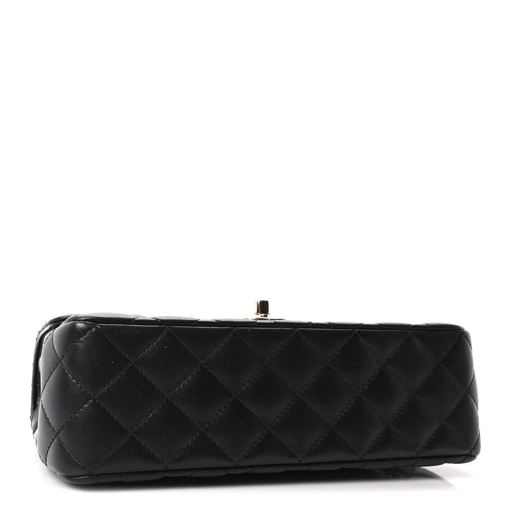 Lambskin Quilted Crystal Top Handle Small Rectangular Flap Black