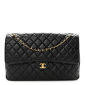 Grained Calfskin Quilted XXL Travel Flap Bag Black