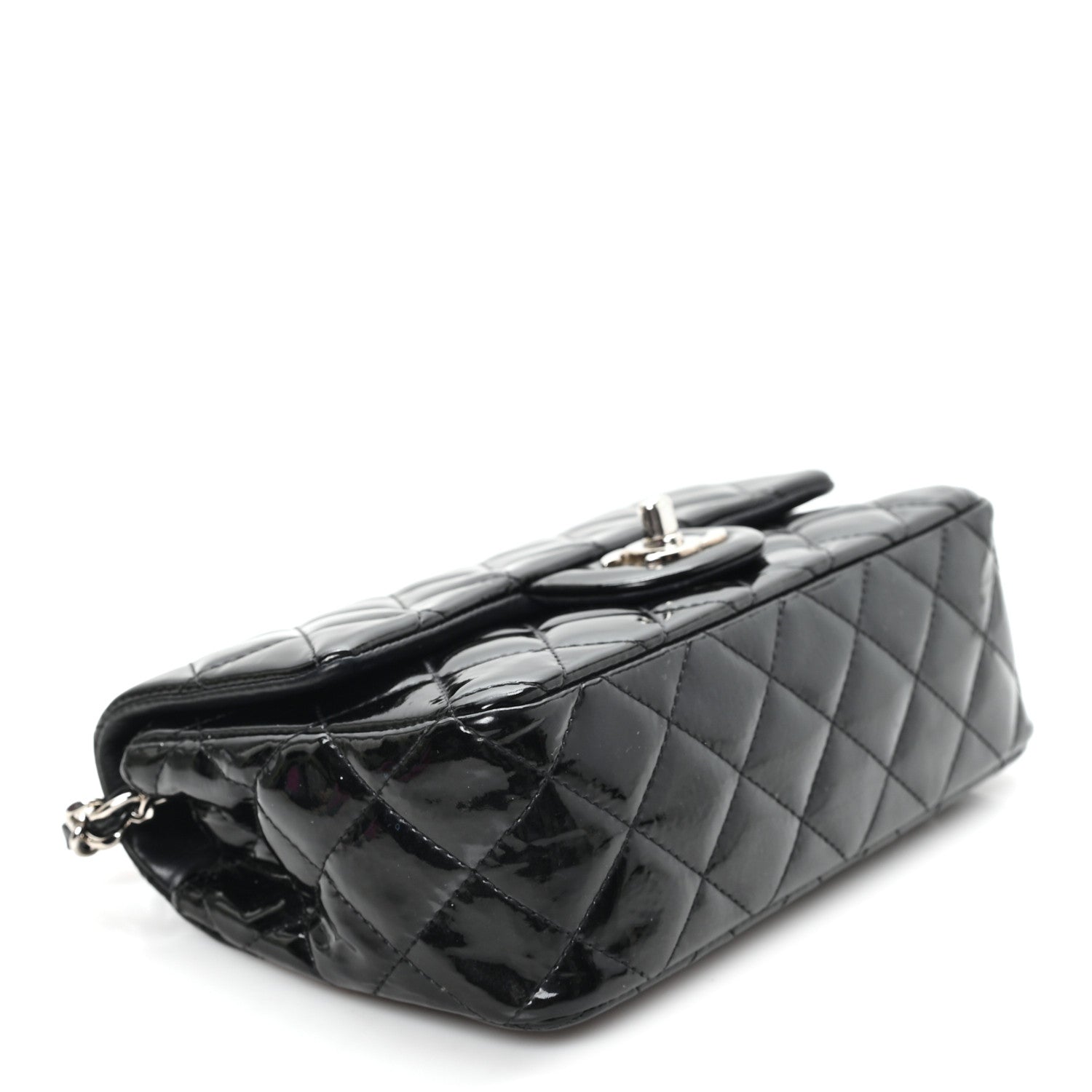 Patent Calfskin Quilted Mini Rectangular Flap Black