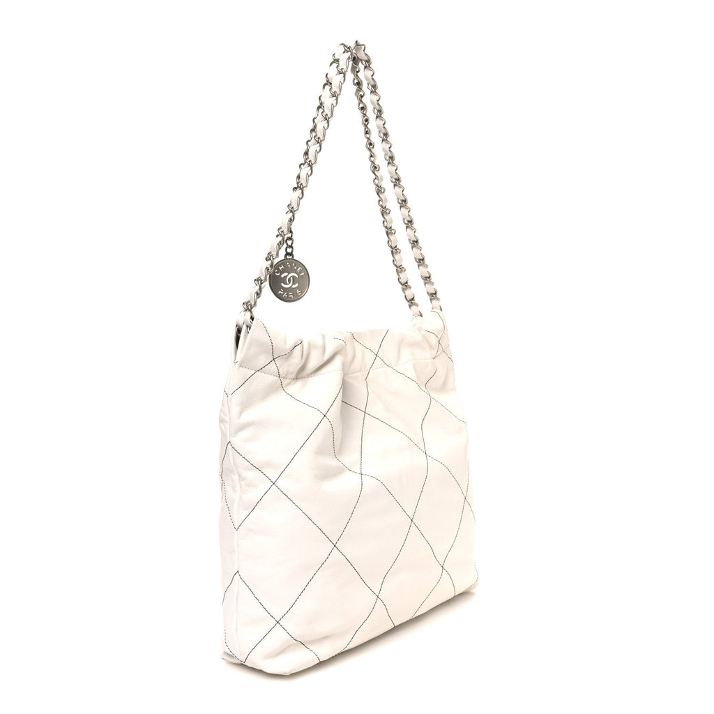 Shiny Calfskin Quilted Small Chanel 22 White Black