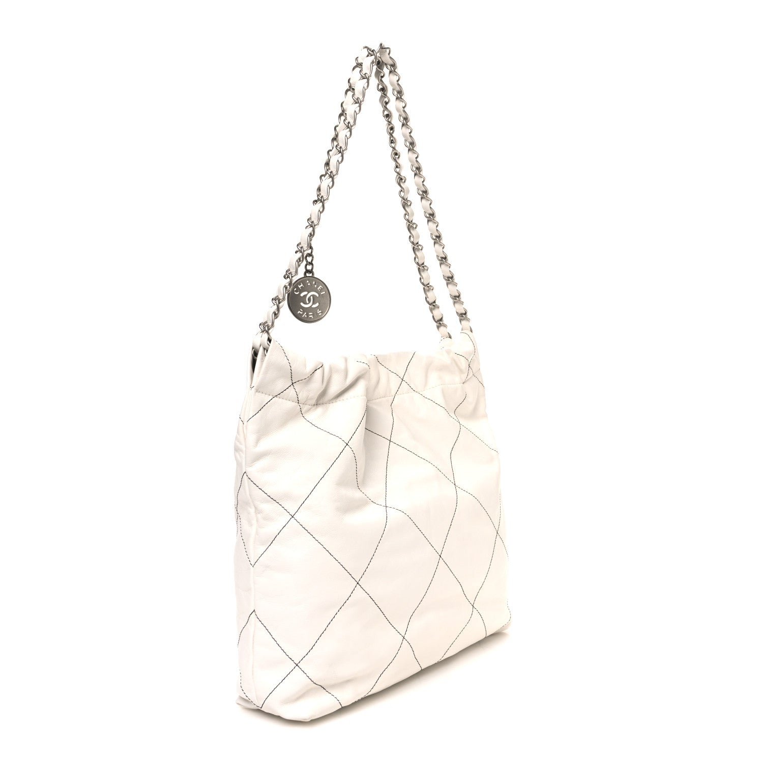 Shiny Calfskin Quilted Small Chanel 22 White Black