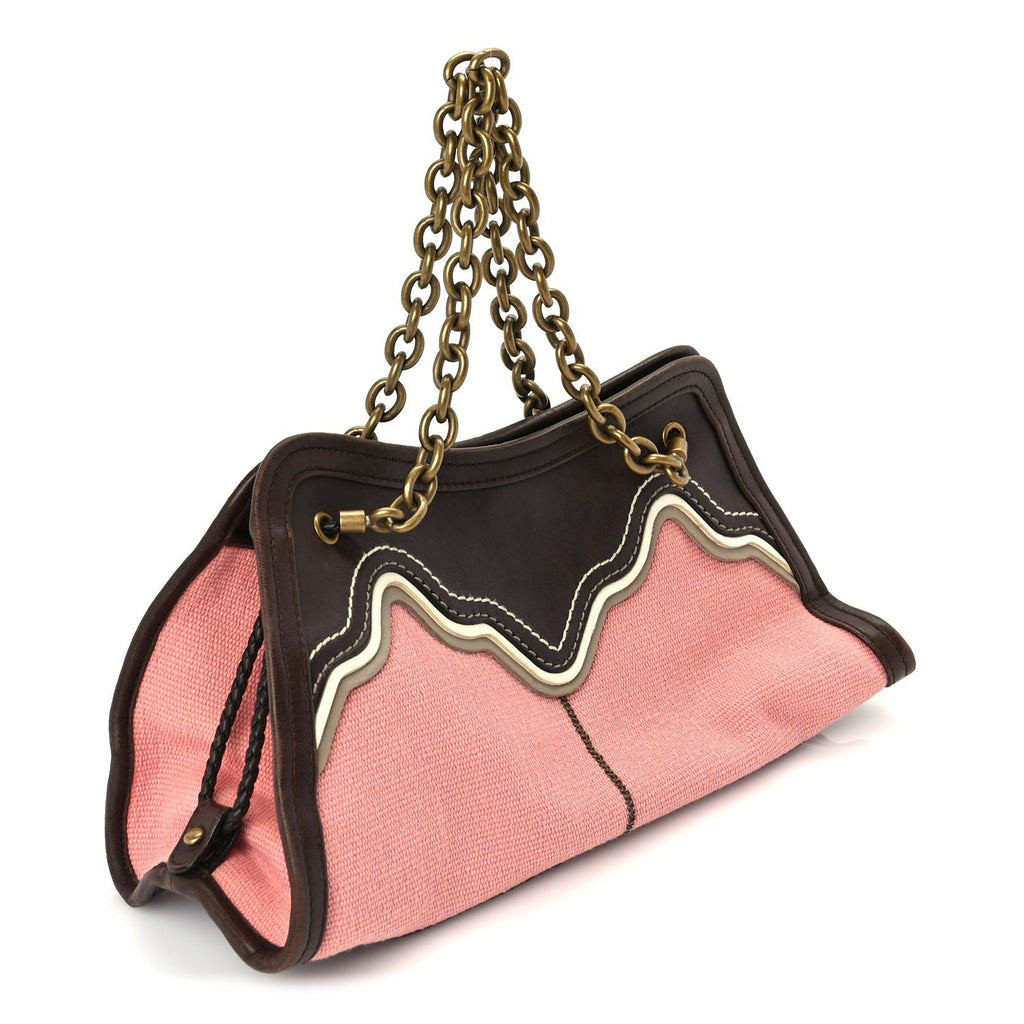 Canvas Calfskin Trimmed Shoulder Bag  Pink Brown