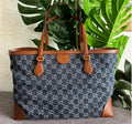 Gucci Ophidia GG Jacquard Denim Blue Brown Tote Bag Italy Leather Handbag New