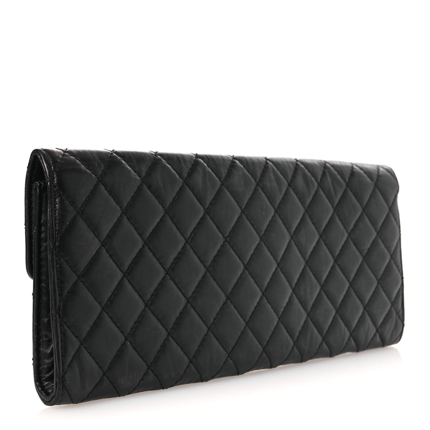 Metallic Aged Calfskin Quilted Paris Hamburg Clutch Black