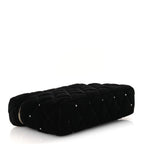 Velvet Diamanté Quilted Top Handle Slim Vanity Case With Chain Black