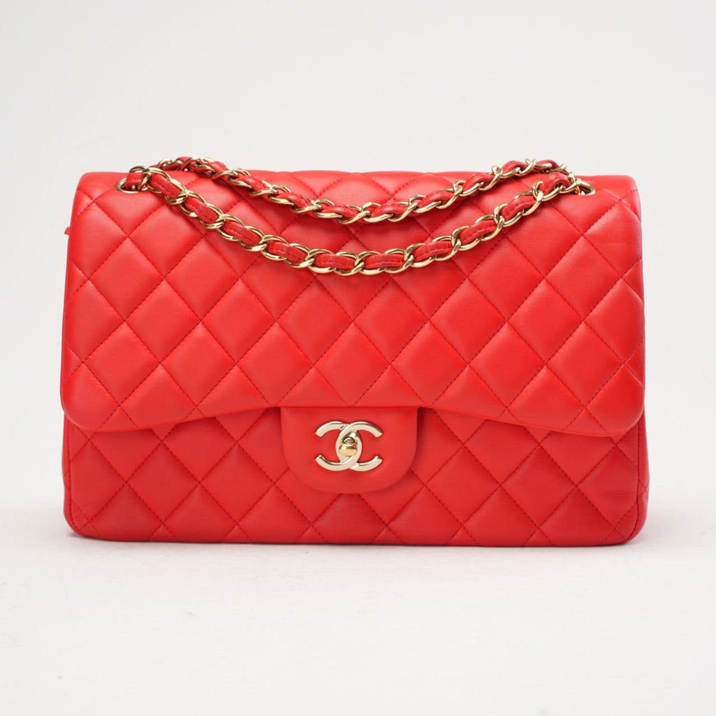 Chanel Classic Jumbo Double Flap Lamb Red 2017