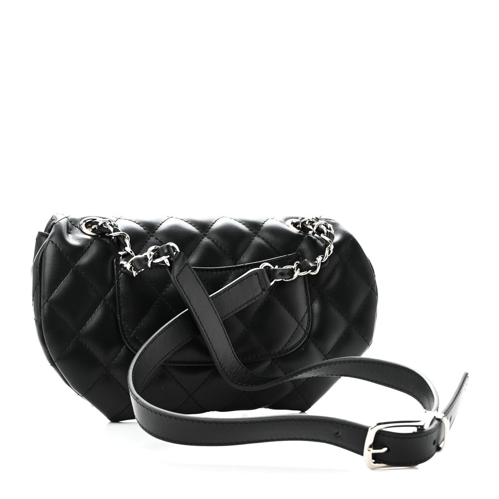 Calfskin Quilted CC Uniform Flap Belt Bag Black