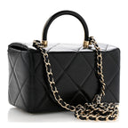 Shiny Calfskin Quilted Top Handle Box Bag Black