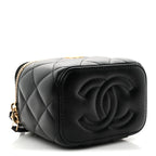 Lambskin Quilted Mini Pearl Crush Vanity Case With Chain Black