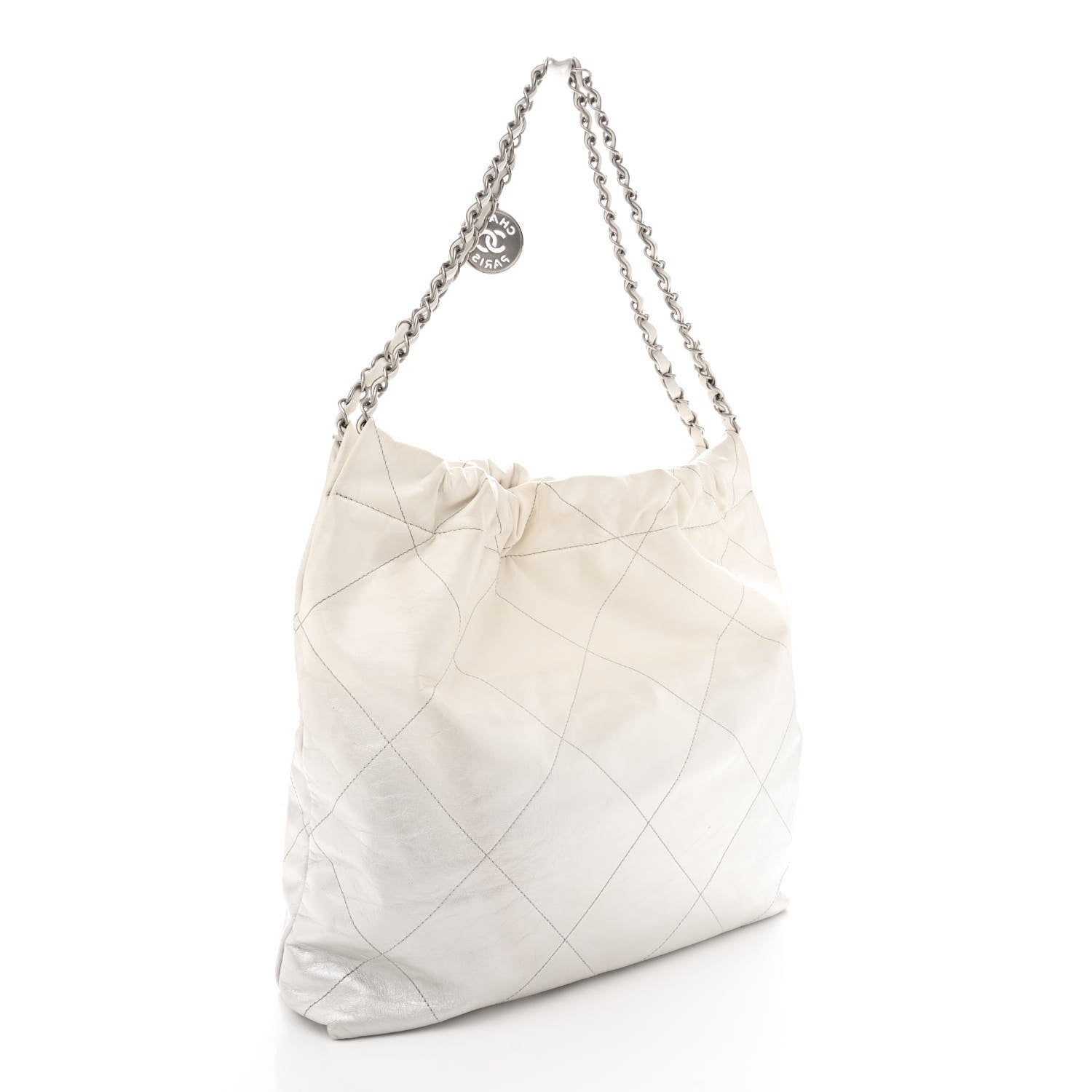 Metallic Shaded Calfskin Quilted Chanel 22 White Silver