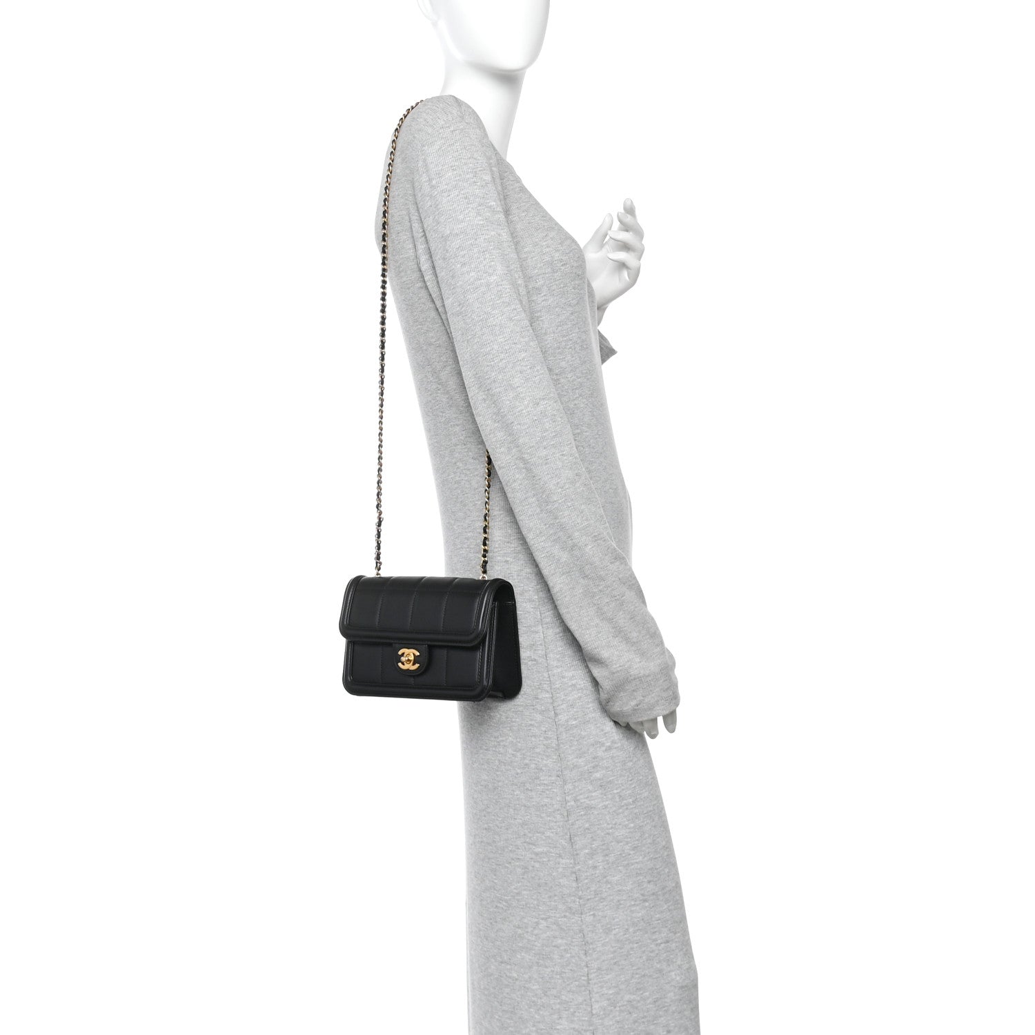Lambskin Calfskin Mini Chocolate Bar Flap Bag Black