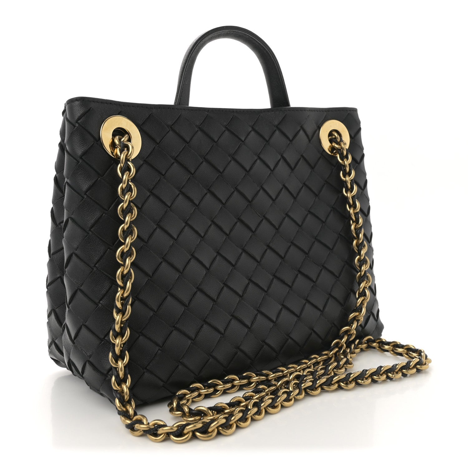 Nappa Intrecciato Small Andiamo With Chain Shoulder Bag Black